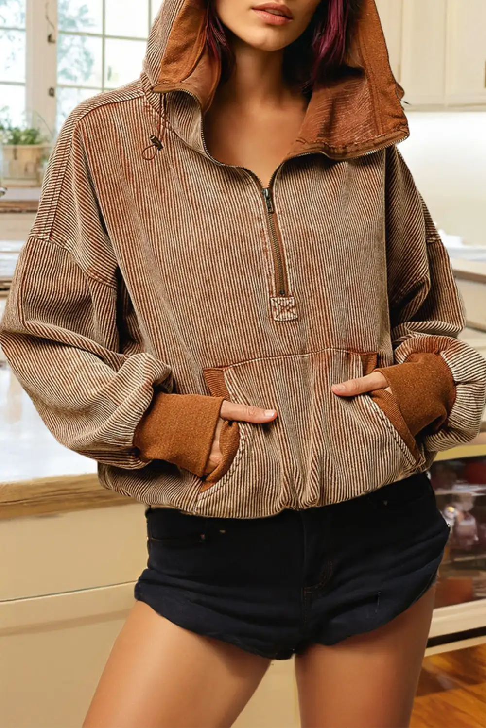 Everyday Pocket Detail Zip Detail Hoodie