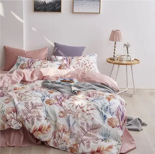 (Store Closing Sale) 6Pcs Luxury Egyptian Cotton Bedding Set Bright Flamingo Leaf Duvet Cover Bed Fitted sheet