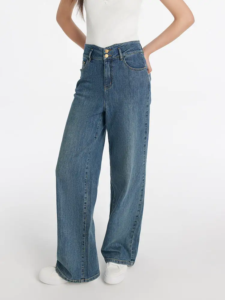 Pre-Order High-Waisted Loose Straight Full Length Women Jeans