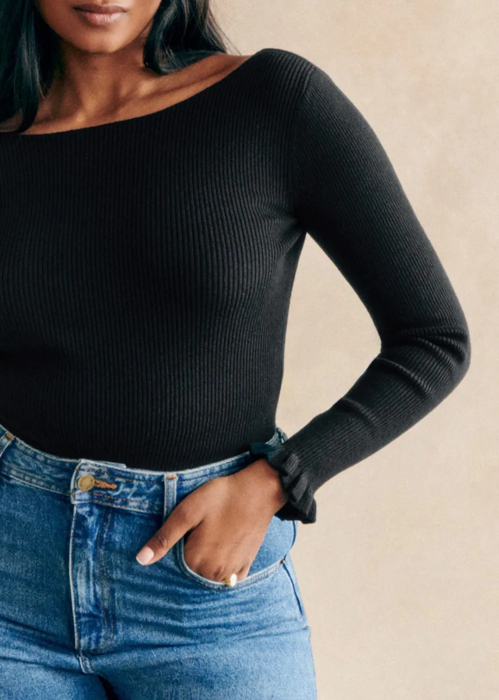 Long Sleeve Open Back Wool And Cotton Bodysuit