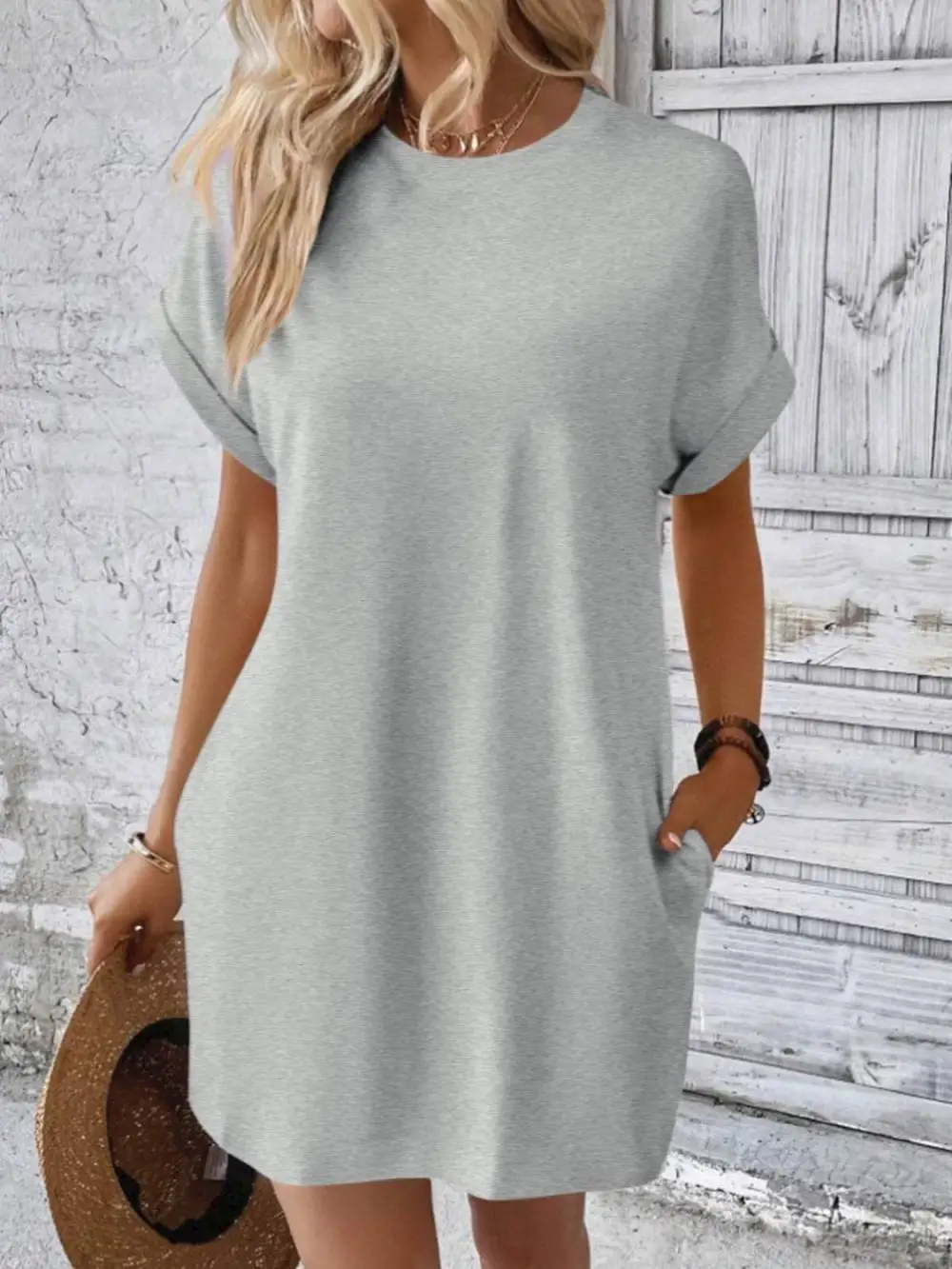 Relaxed Round Neck Short Sleeve Mini Dress