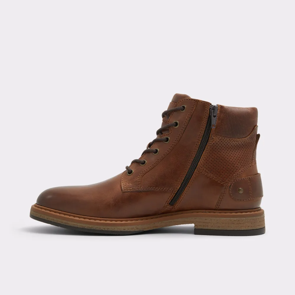 Cognac Stitching Lace-Up Almond Toe Men's Ankle Boots
