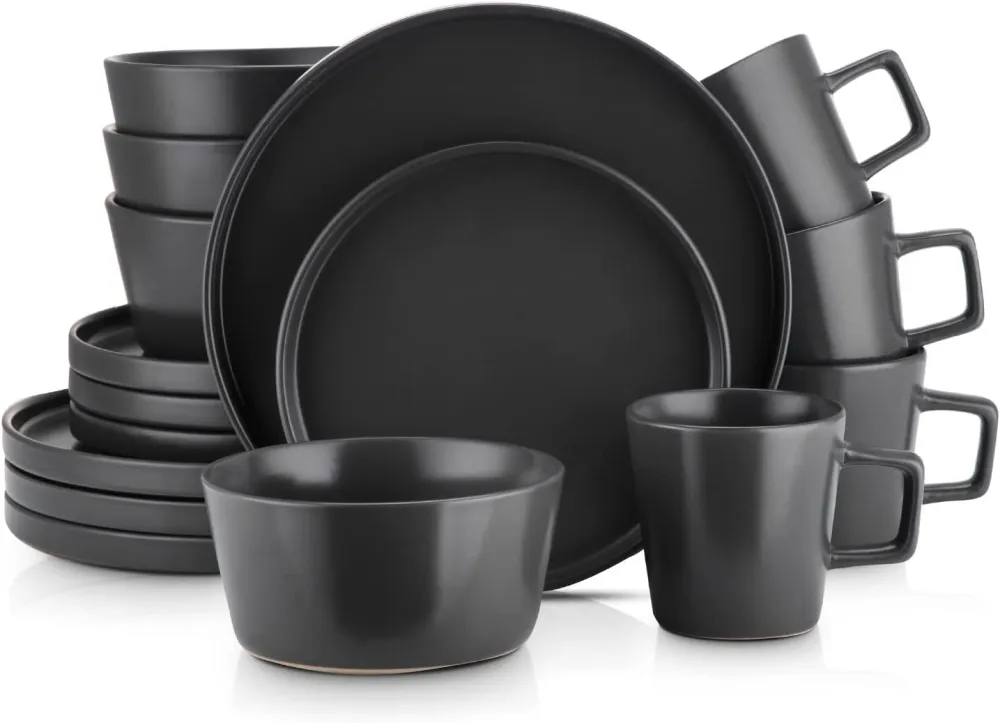 Stone Lain Coupe Dinnerware Set, Service For 8, Black Matte