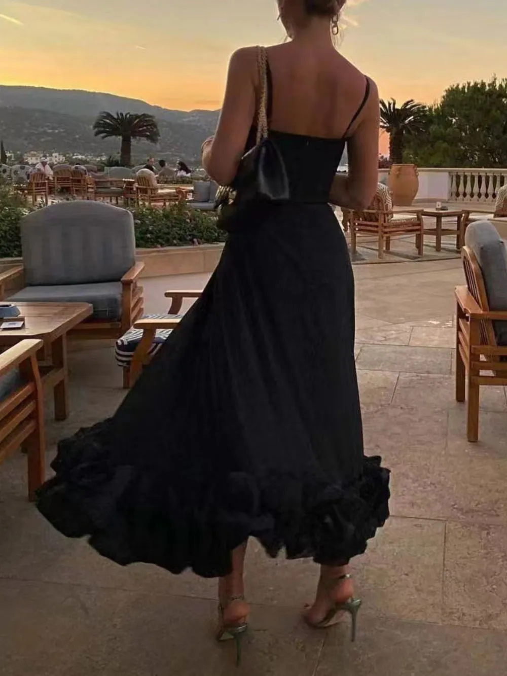 Scoop Neck Ruffle Midi Dress