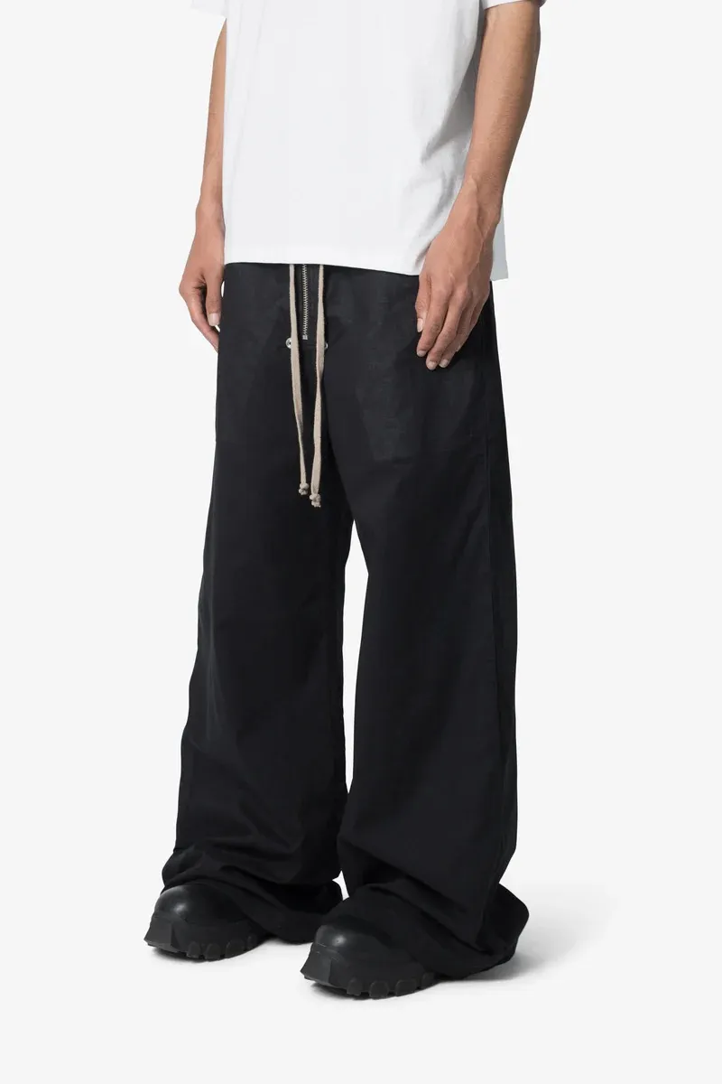JET BLACK ELASTIC WAIST WIDE LEG PANTS