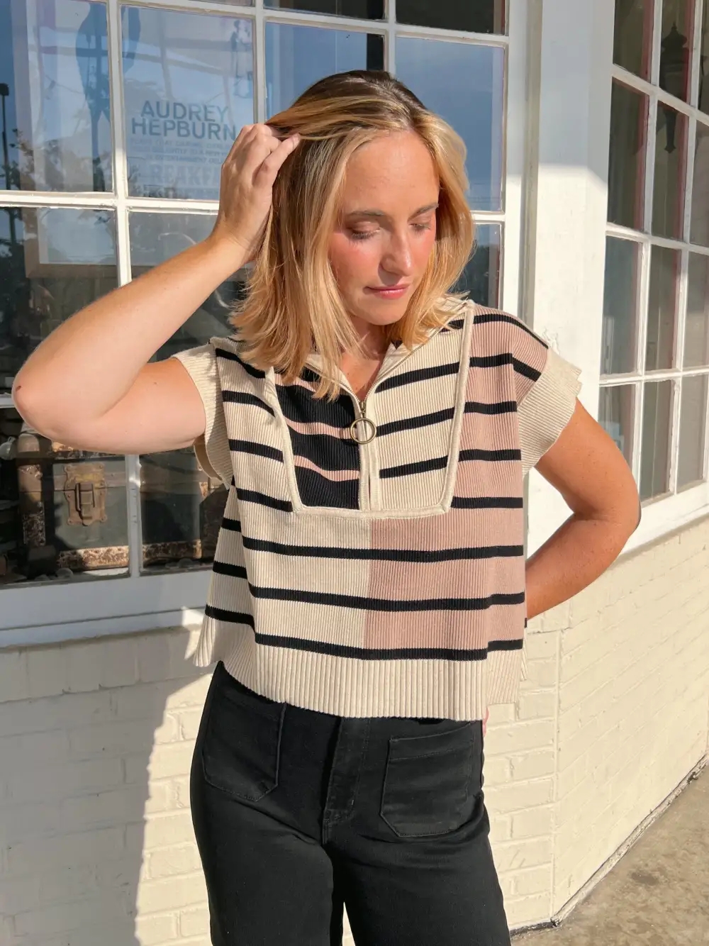 Choose Me Striped Half Zip Top