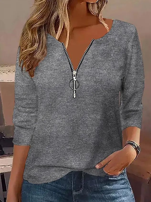 Casual Plain Crew Neck Long Sleeve T-shirt