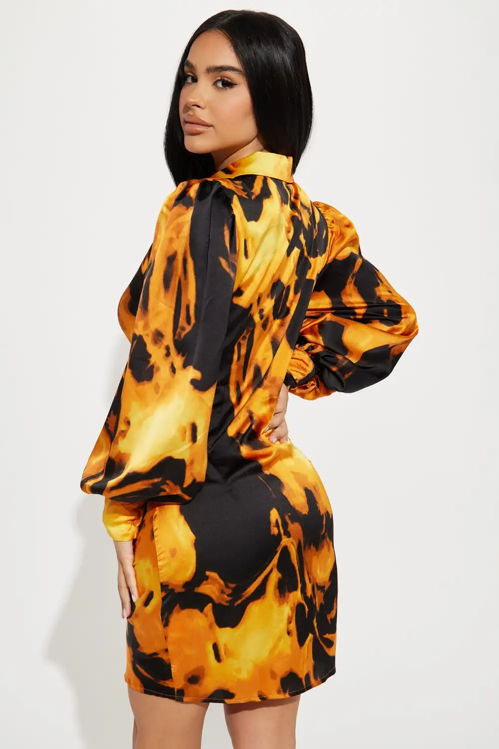 On Fire Ruched Mini Dress - Orange/combo