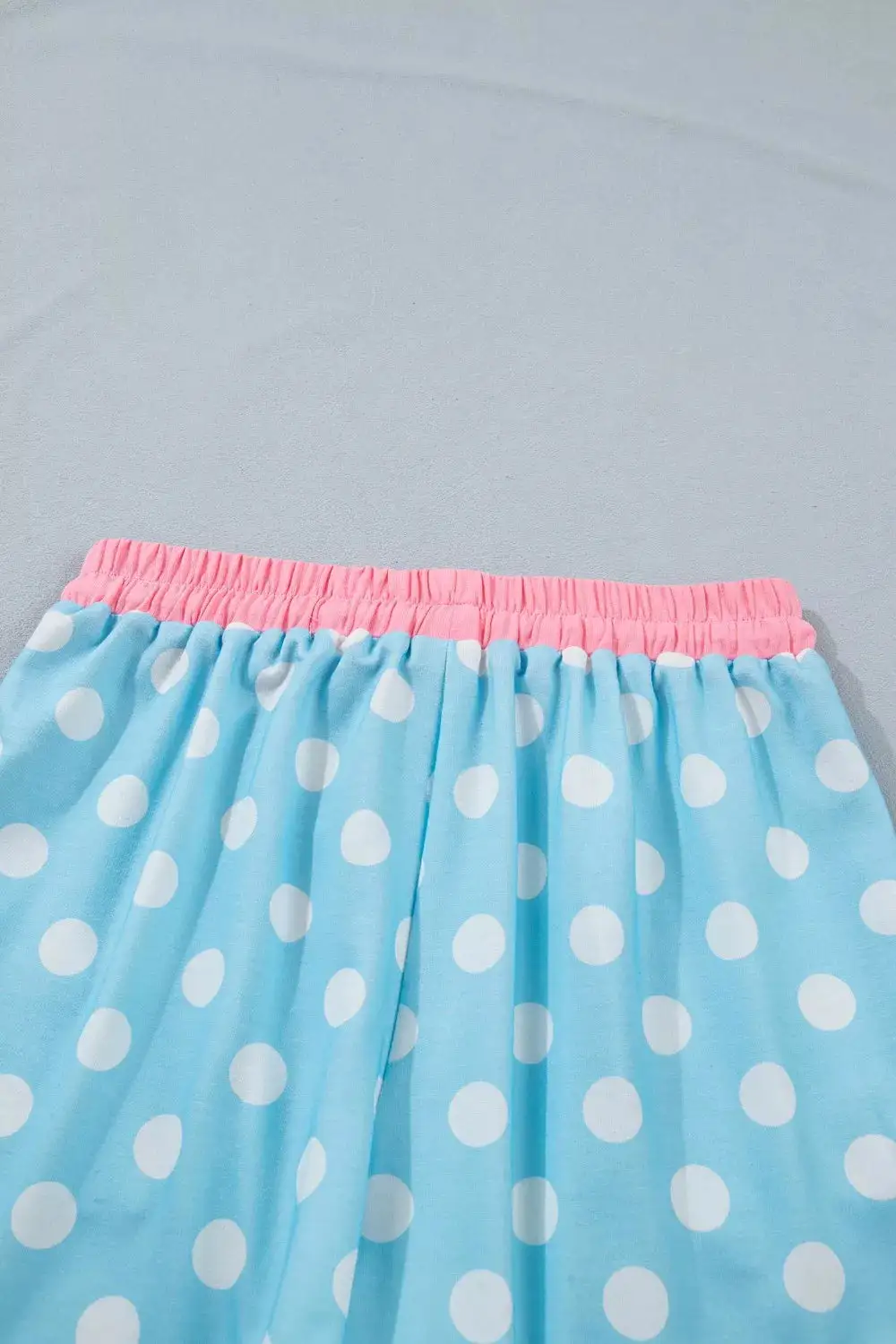 Polka Dot Contrast Trim Top Drawstring Shorts Set