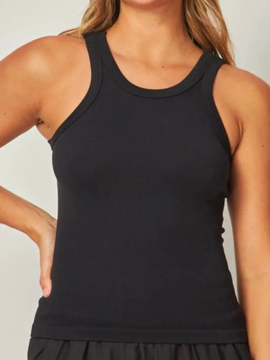 Long Seamless High Neck Tank Top