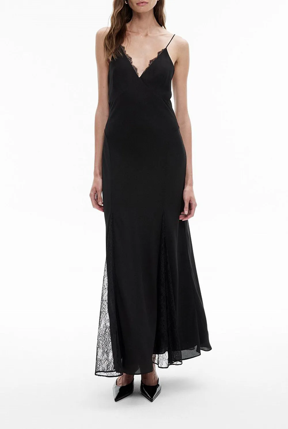 Strapless Net Fabric V-Neck Long Dress