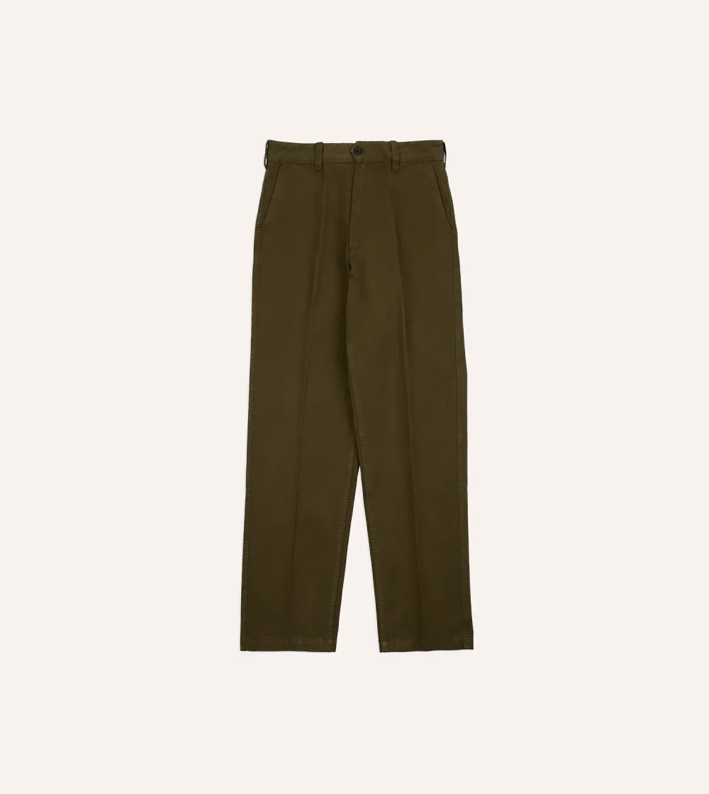 Daily Olive Textured Cotton Flat Front Chino