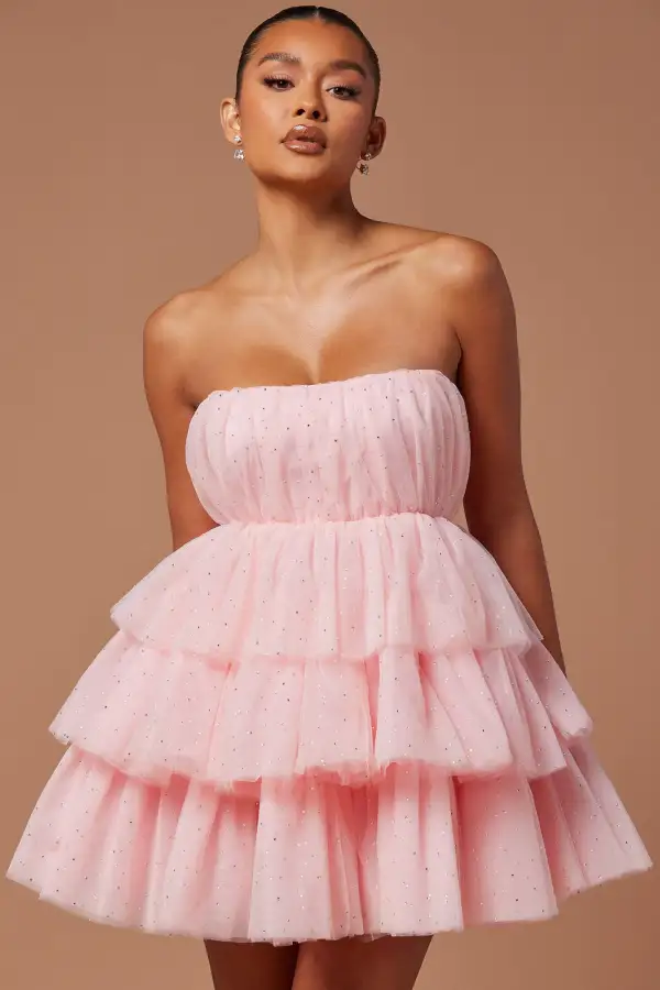 Isabel Tulle Glitter Mini Dress - Pink