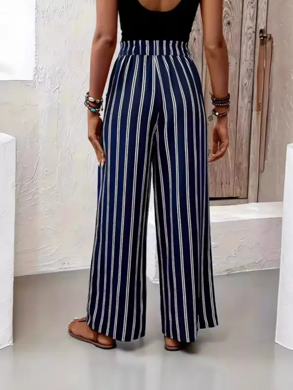 Full Size Striped High Waist Wide Leg Pants