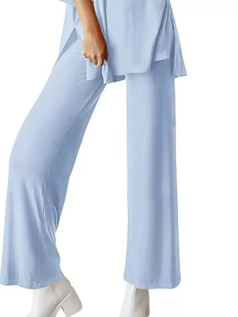 Relaxed Fit Round Neck Top and Pants Two Piece Set