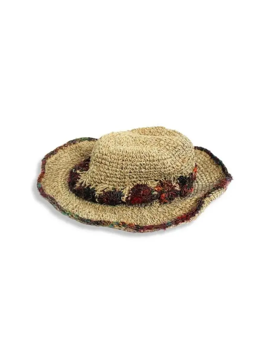 Sun Hat With Sari Silk Brim Detail
