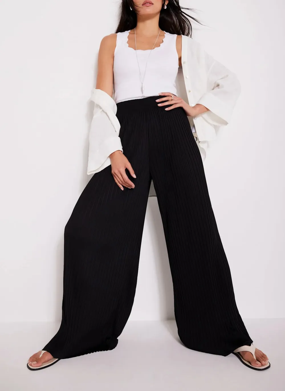 Casual Style Plisse Wide Leg Trousers