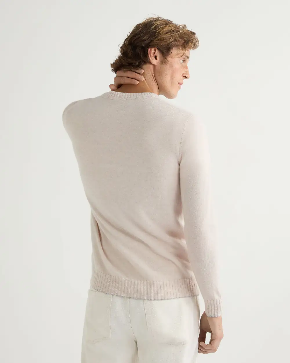 Men's Shoreditch Round Neck Cashmere Jumper Frost White