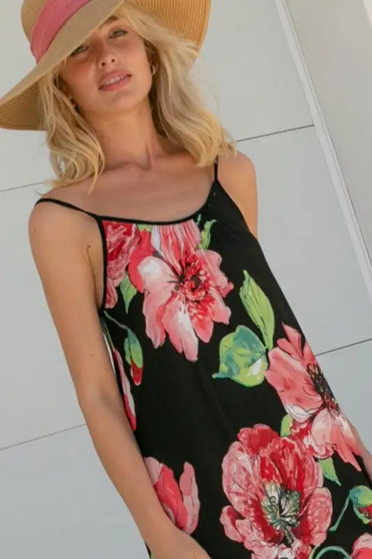 FLORAL HALTER POCKET MAXI DRESS