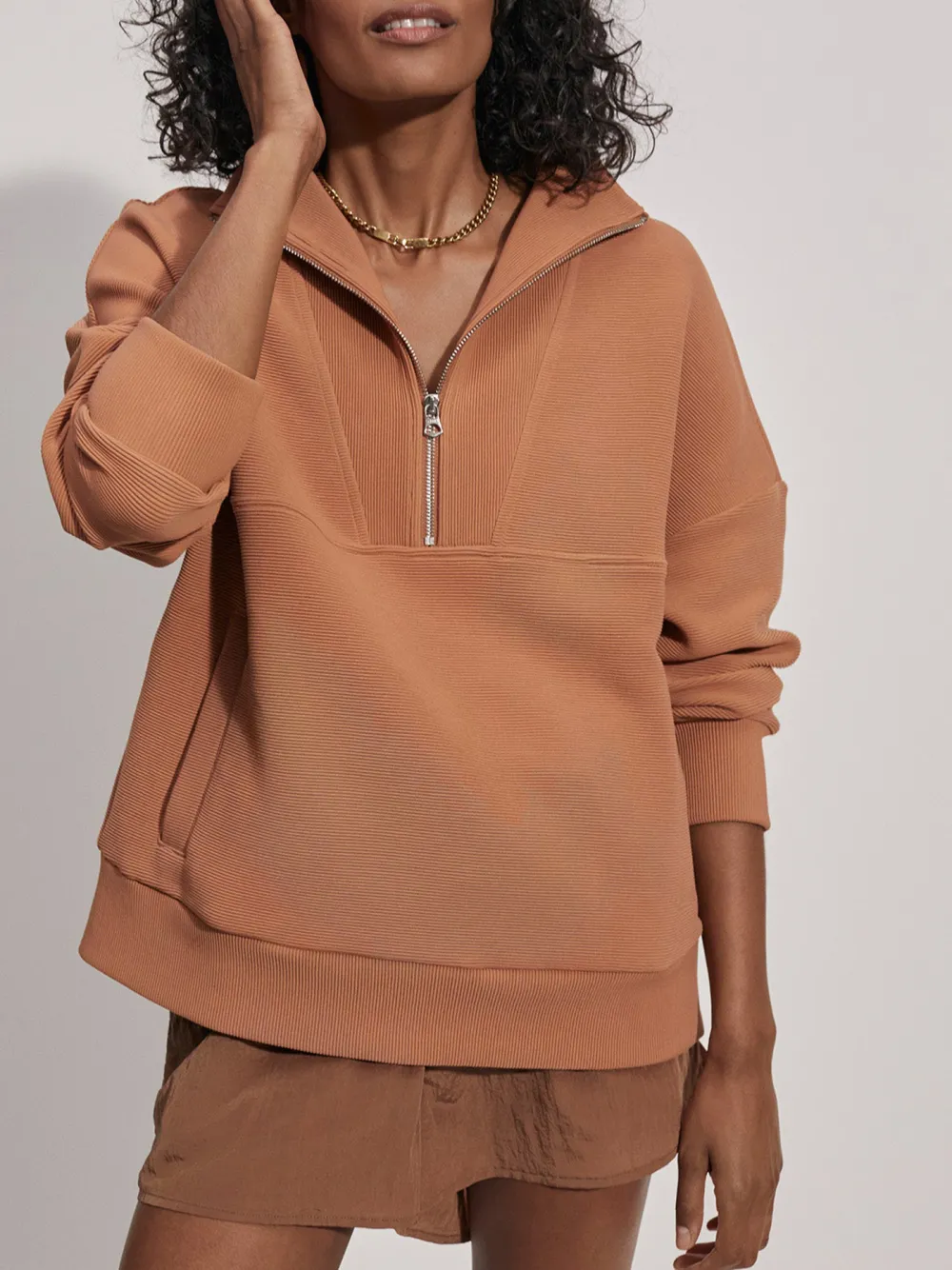 Stylish Quarter-Zip Long-Sleeve Waffle Sweatshirt