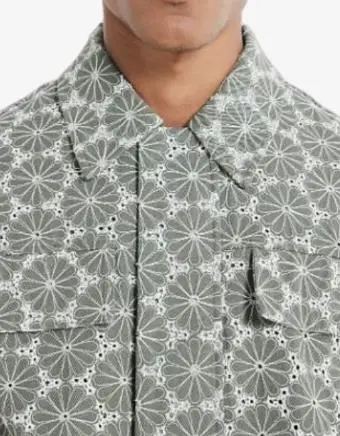 Men's Green Floral Embroidered Jacket