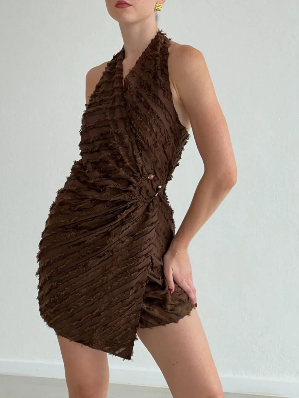 Texture Halter Neck Mini Dress