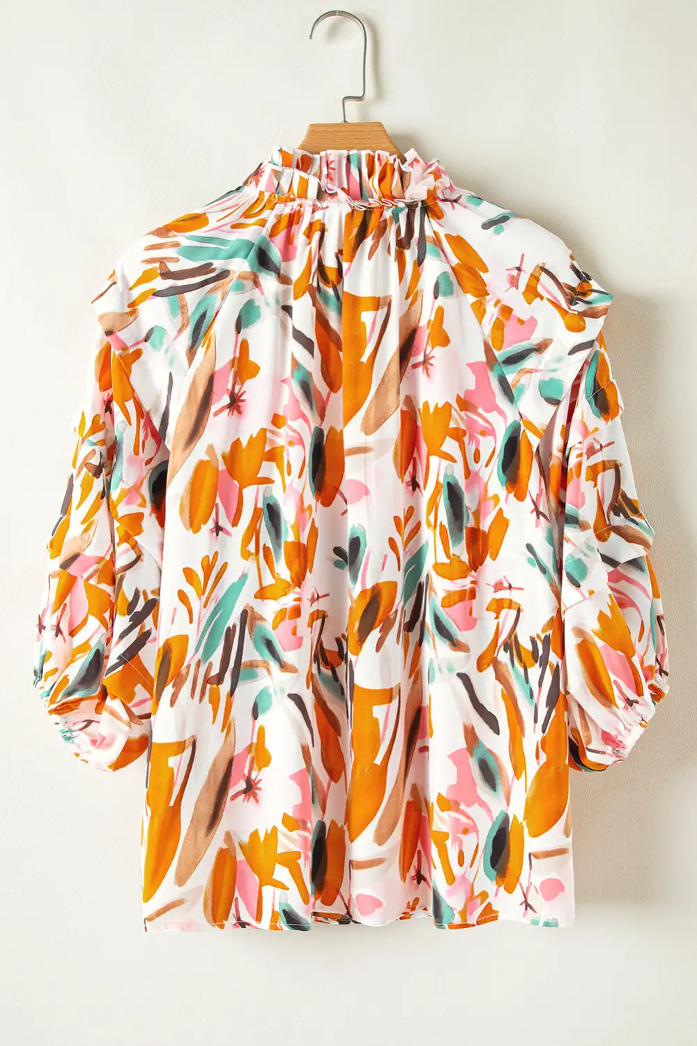 Abstract Print Frilled V-Neck Blouse