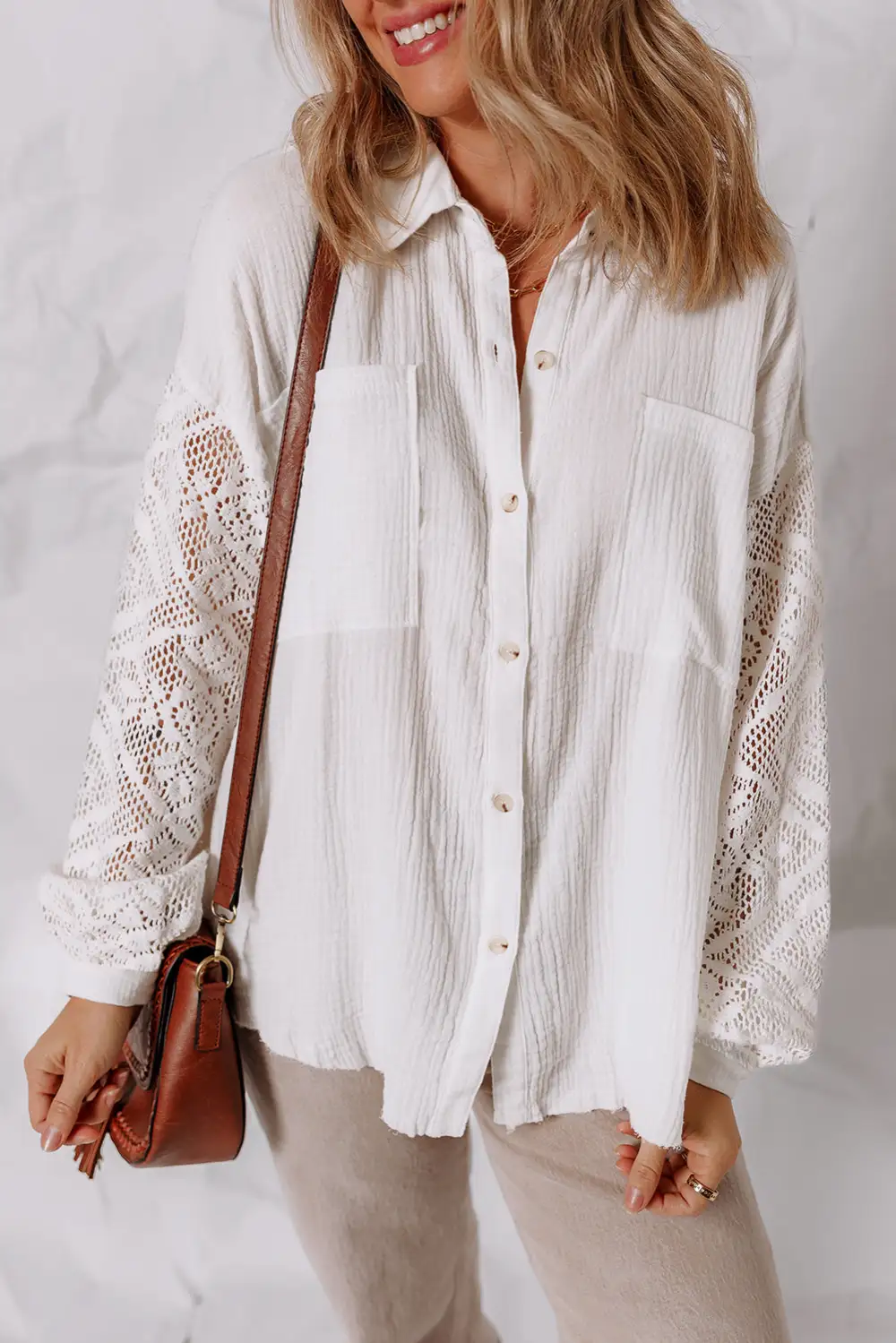 Lace Trim Patchwork Long Sleeve Shirt Blouse