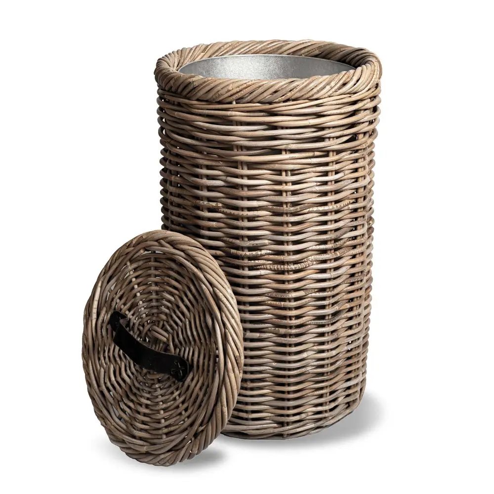 Tall Kubu Wicker Trash Basket With Metal Liner