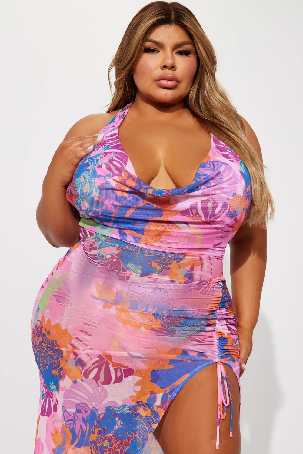 Bahamas Mesh Midi Dress - Pink/combo