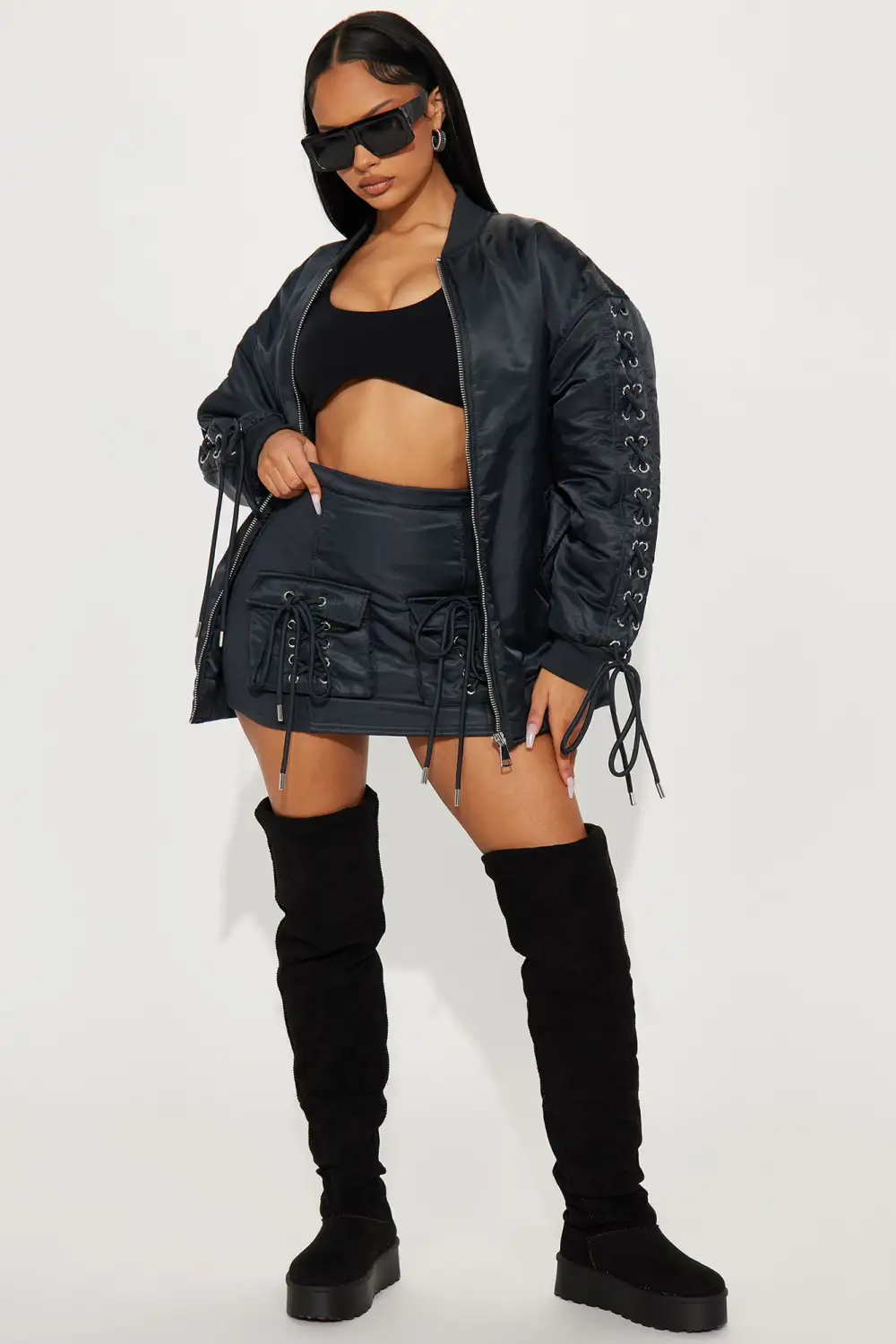 Roxxy Puffer Skirt Set - Charcoal