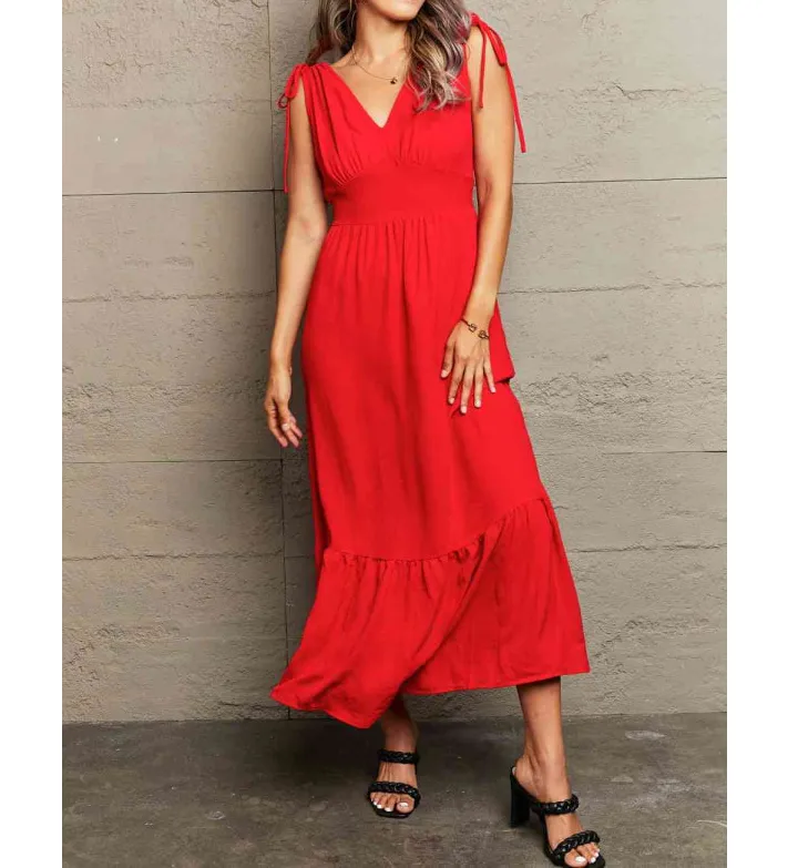 Drawstring V Neck Sleeveless Dress
