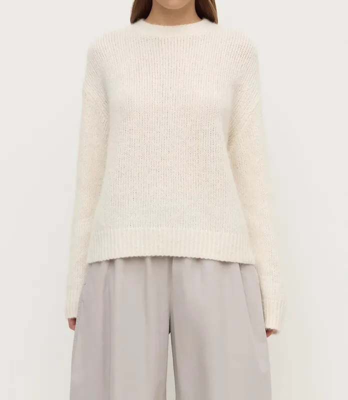 Cream Alpaca Blend Cropped Knit Sweater