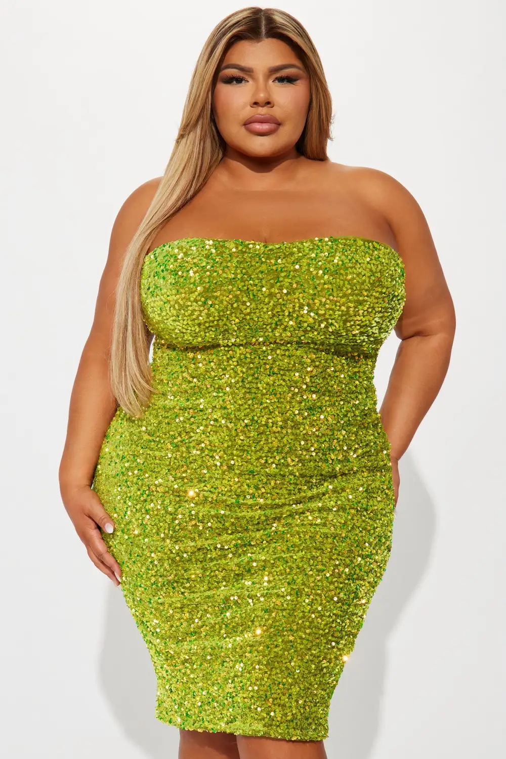 Dublin Sequin Midi Dress - Chartreuse