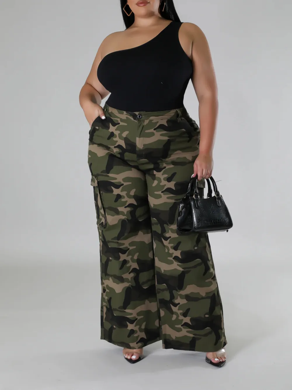 Plus-Size Fashion Women'S Cargo Style Wide-Leg Camouflage Pants