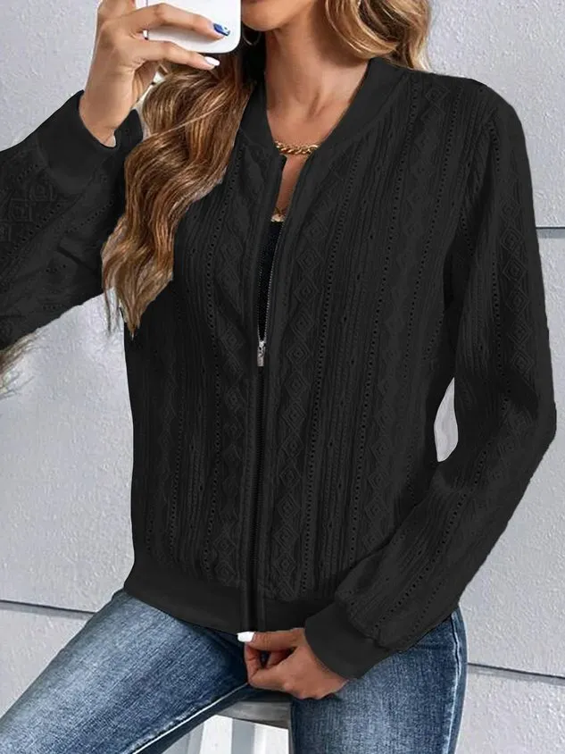 Long Sleeve Plain Regular Loose Pilot Jacket For Women