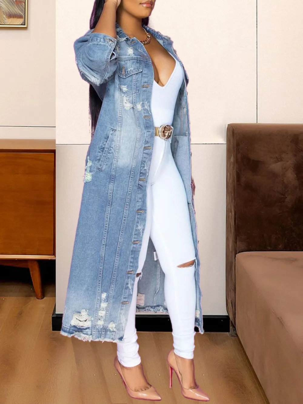 Long-sleeve Raw-hem Denim Jacket