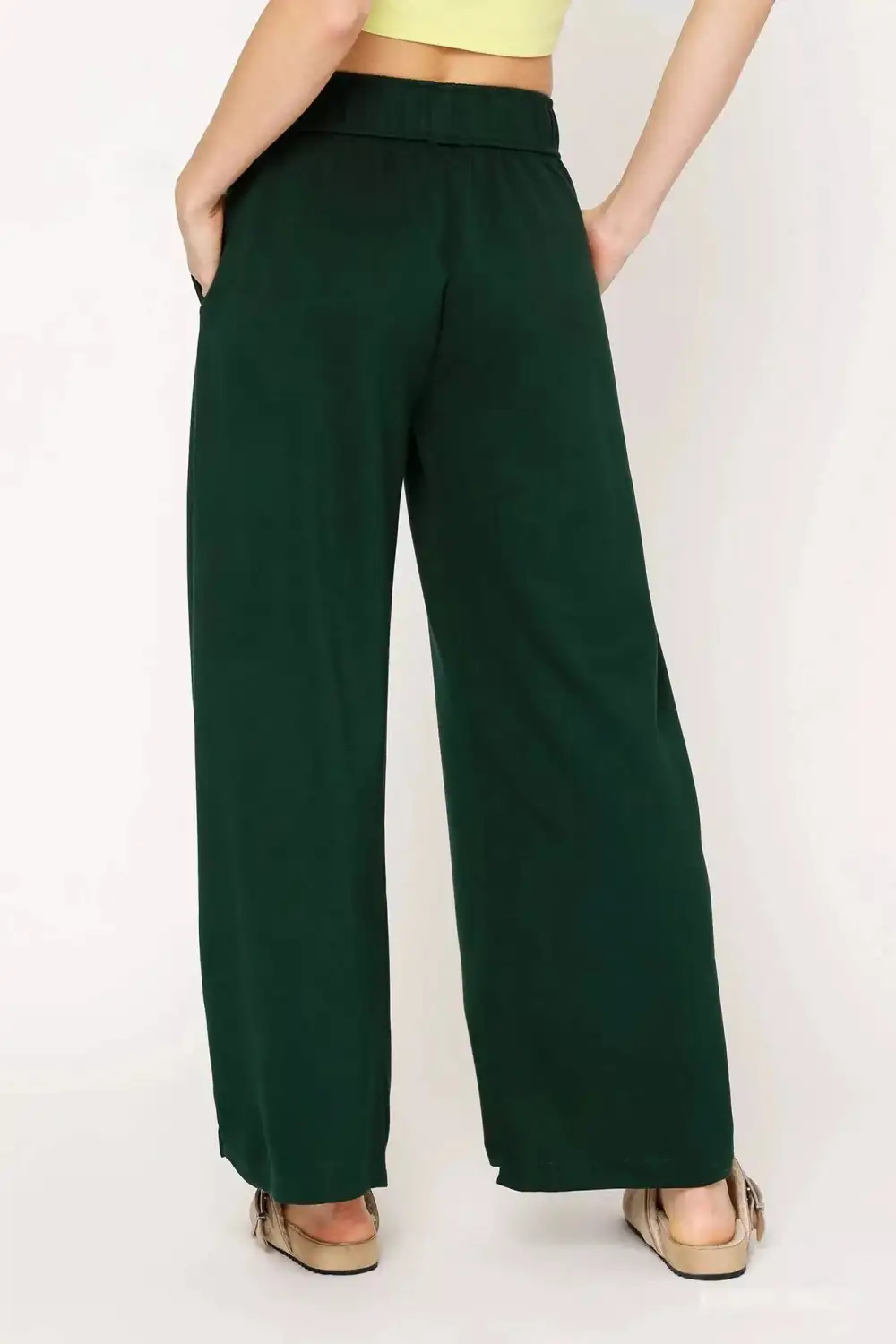 Relaxed Elastic Drawstring Waistband Wide Leg Pants