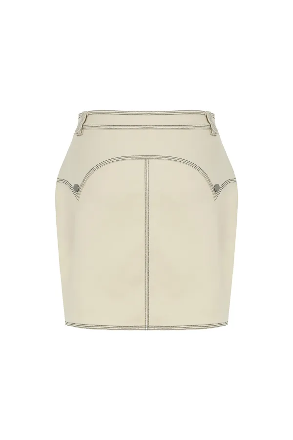 Denim Skirt-Beige