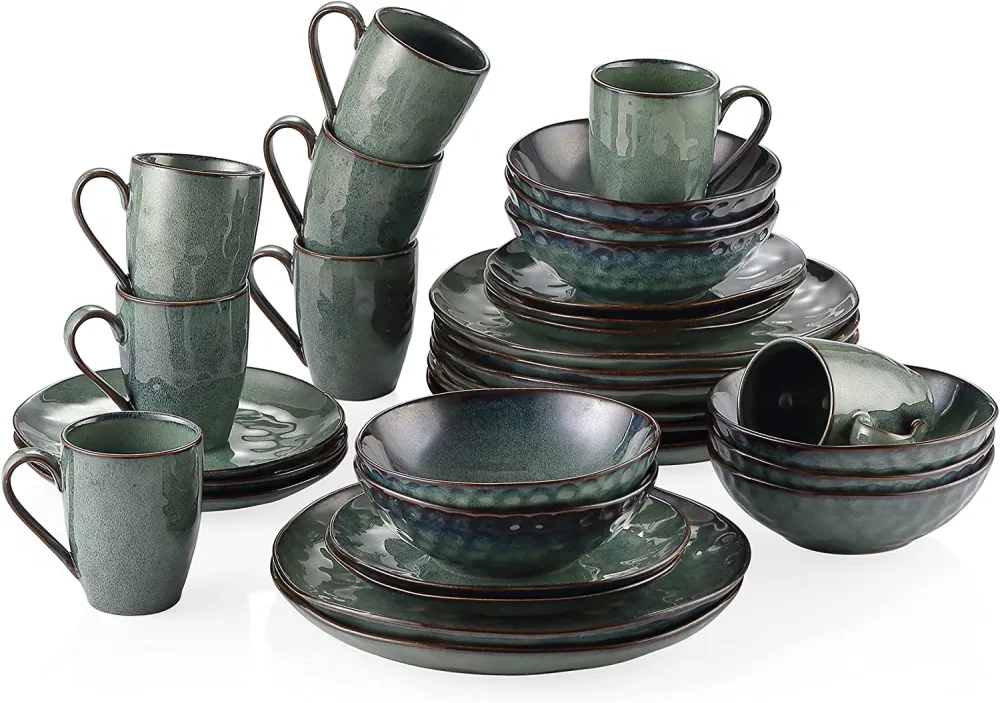 vancasso Dinnerware Set 32-Piece Dinner Service for 8 Service Dinnerware Tableware Set, Bubble Green