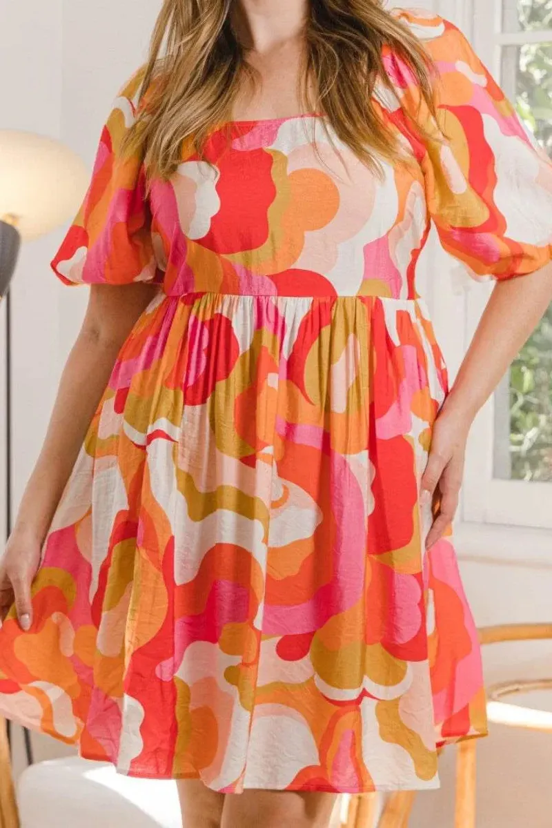 Printed Tied Back Short Sleeve Mini Dress
