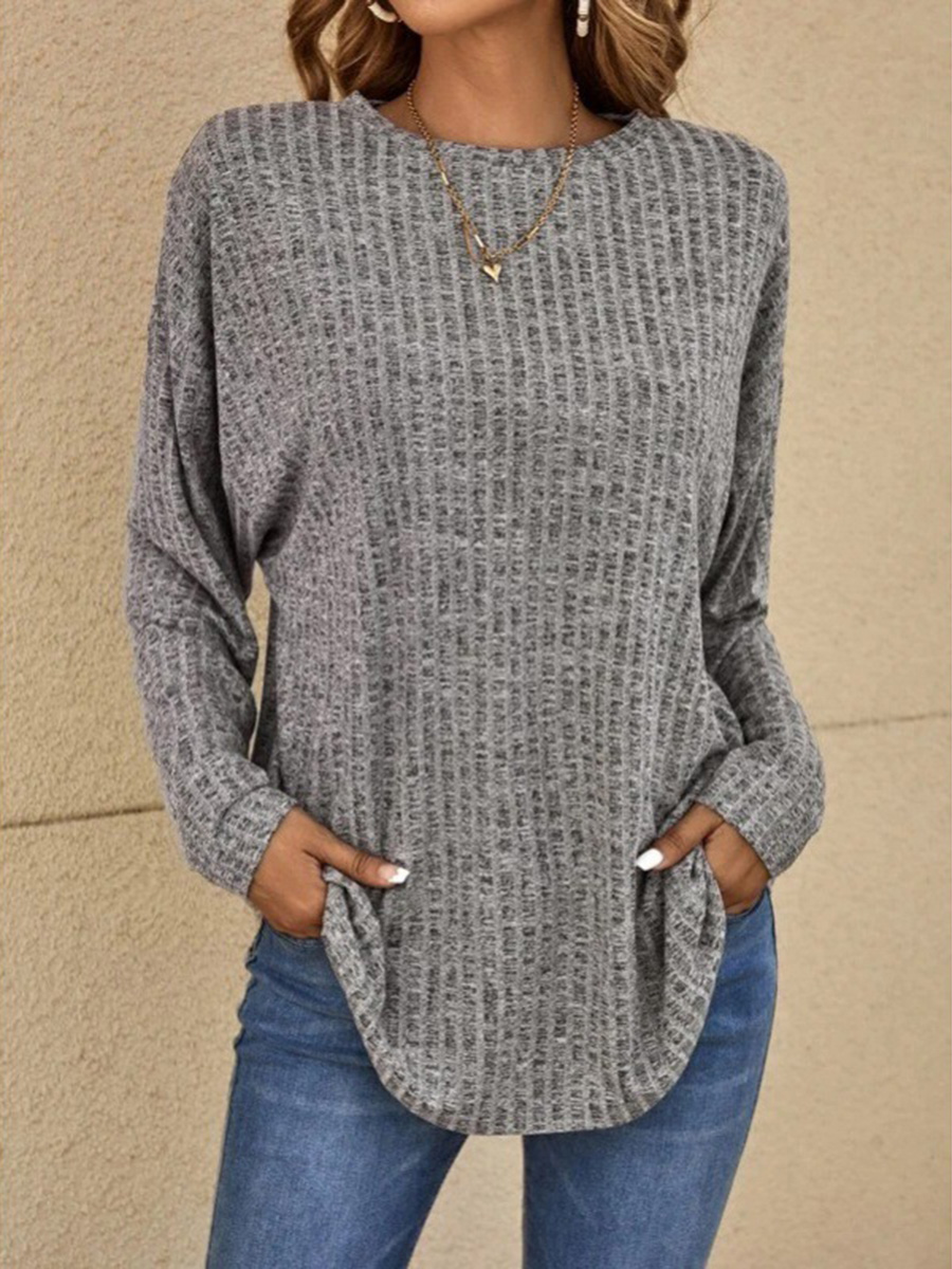 Round Neck Ribbed Long Sleeve Loose Top