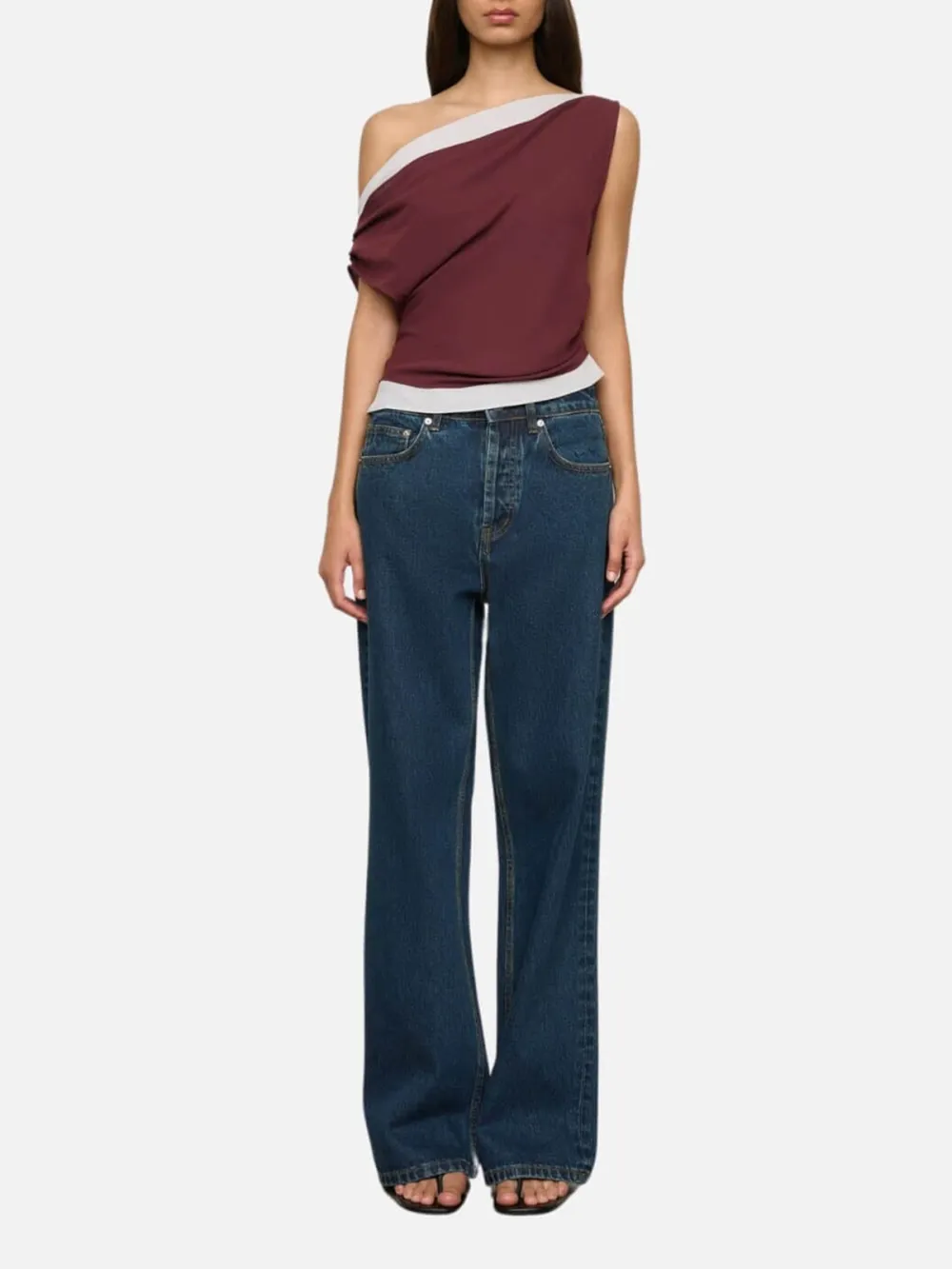 Contrast Asymmetrical Neck Top
