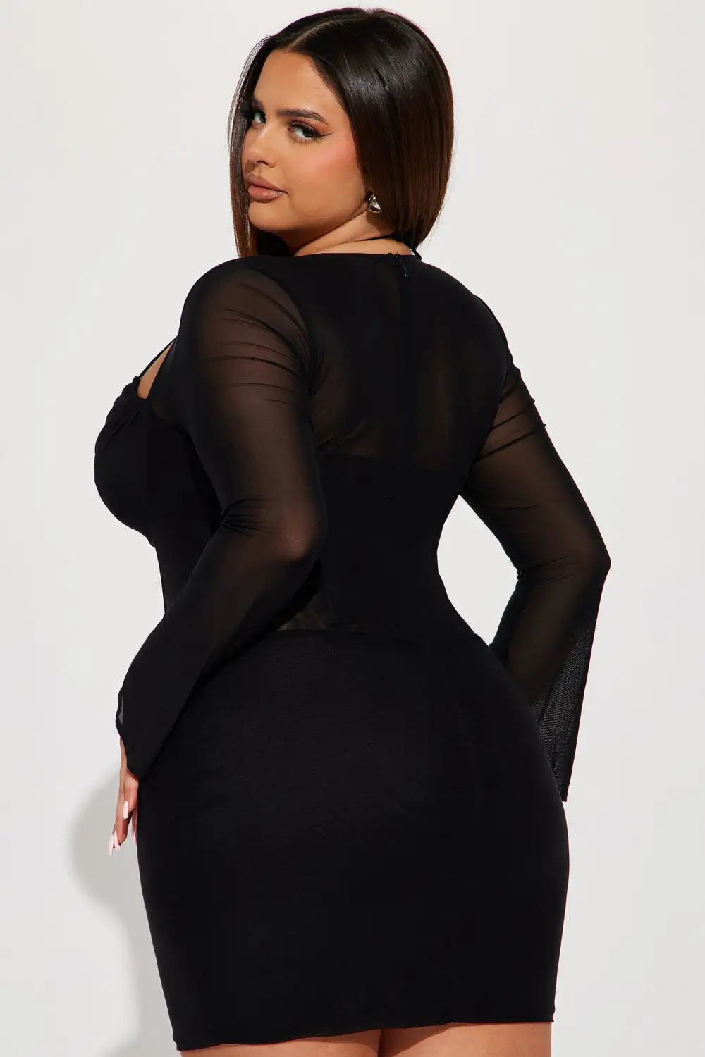 Melanie Mesh Corset Mini Dress - Black