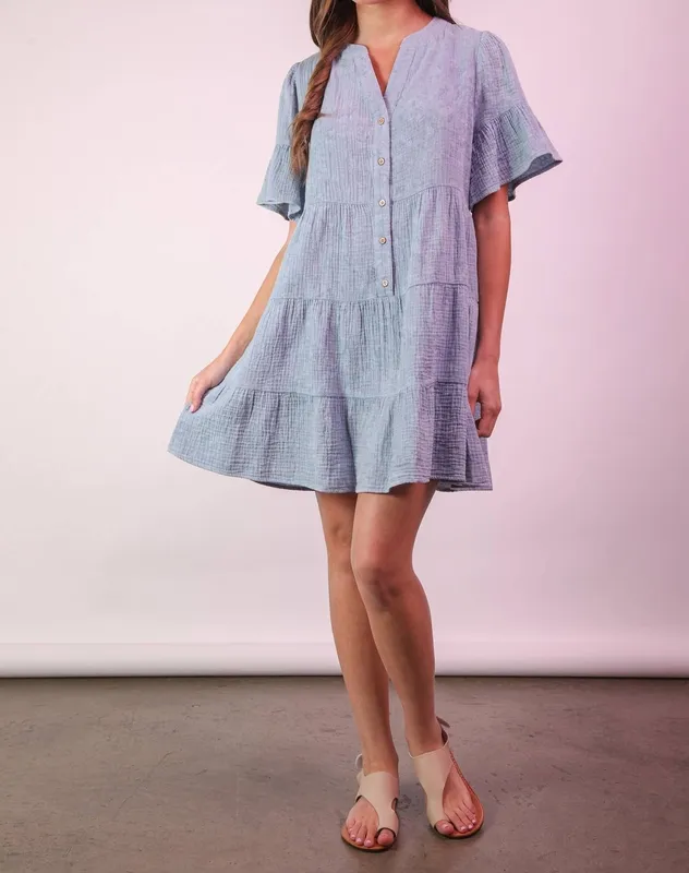 Mineral Washed Bell Sleeve Mini Dress