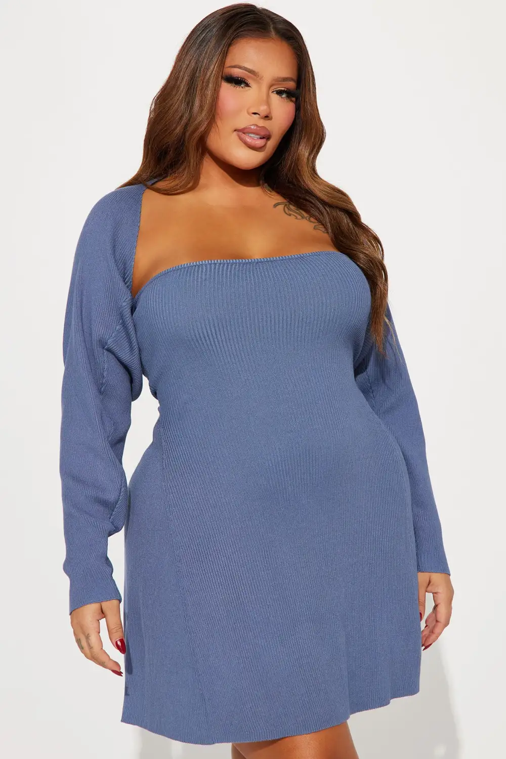 Kara Sweater Mini Dress Set - Blue