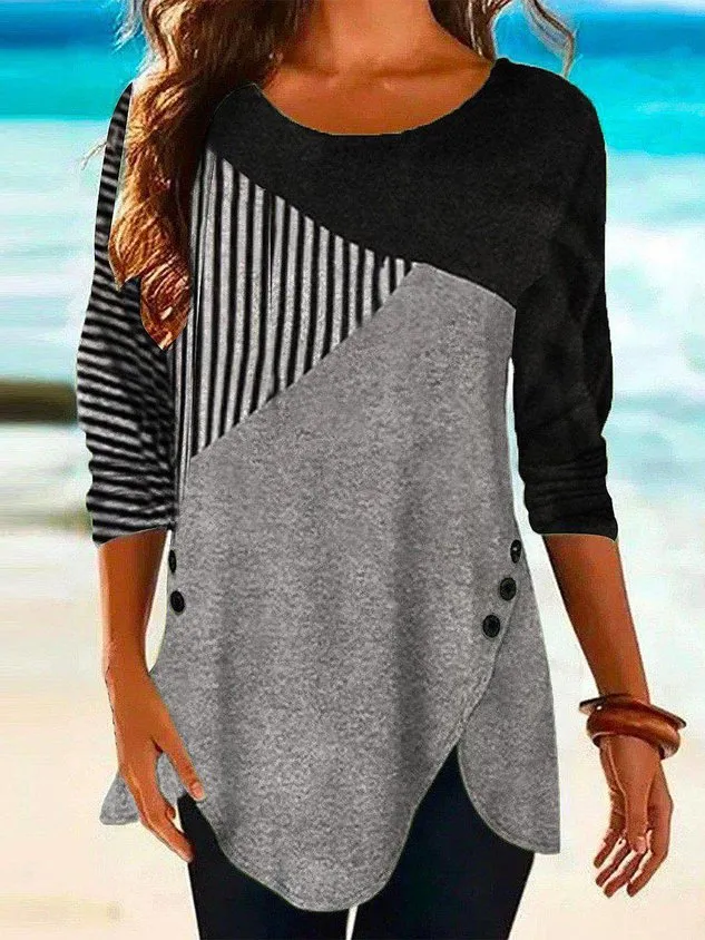 Simple Regular Fit Color Block T-shirt