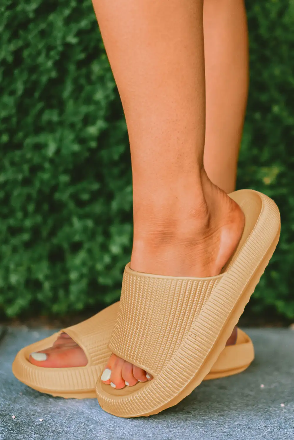Hollow Out Thick Soled Slip On Slide Slippers