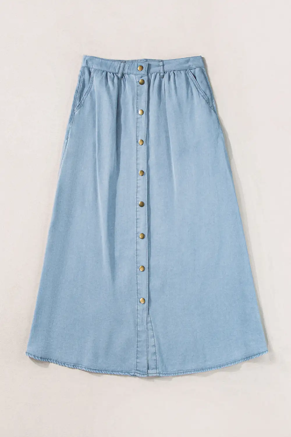 Woven Denim Button Front Fully Skirt