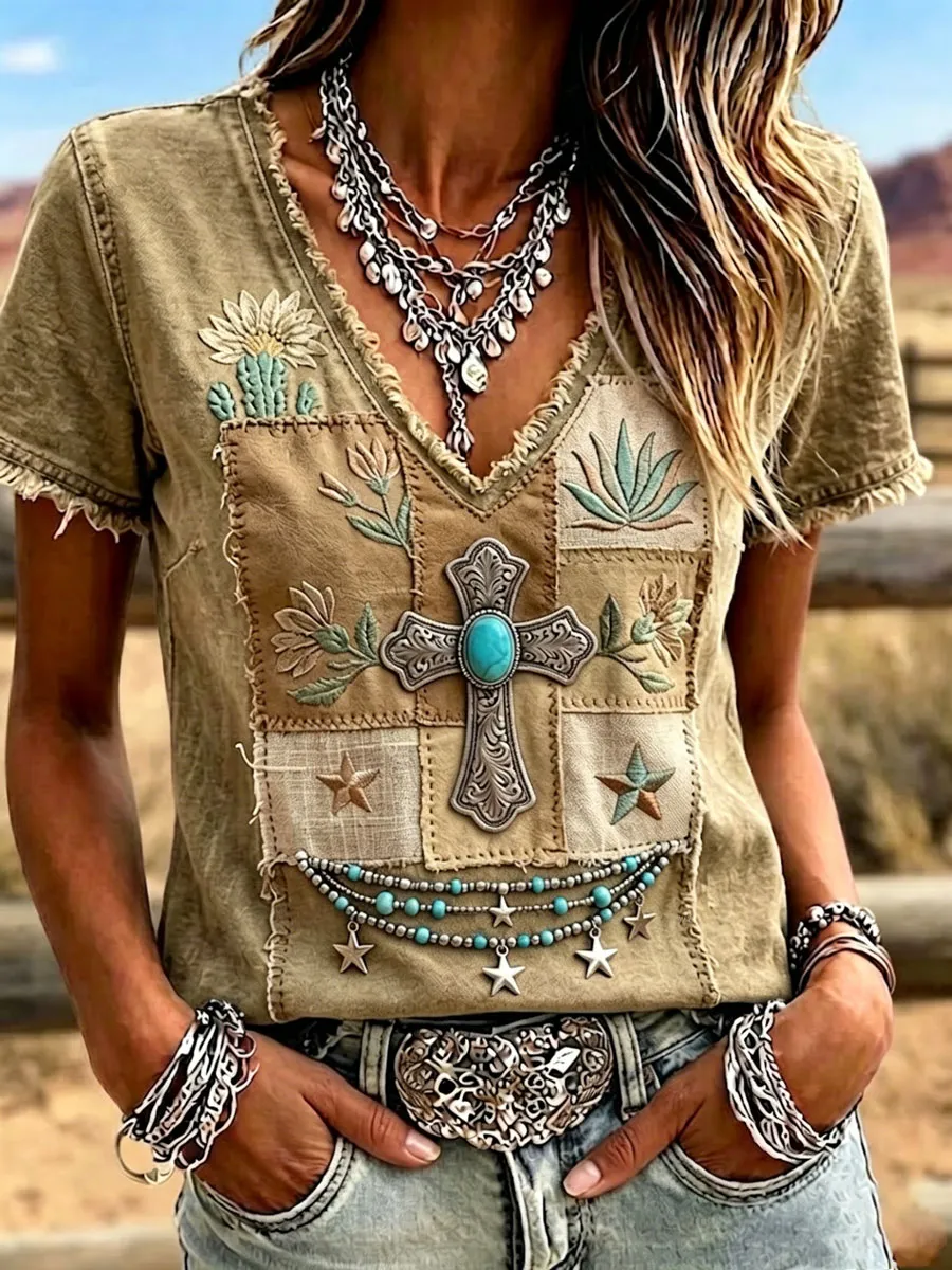 Women'S Casual Retro Western-Style Faith T-Shirt
